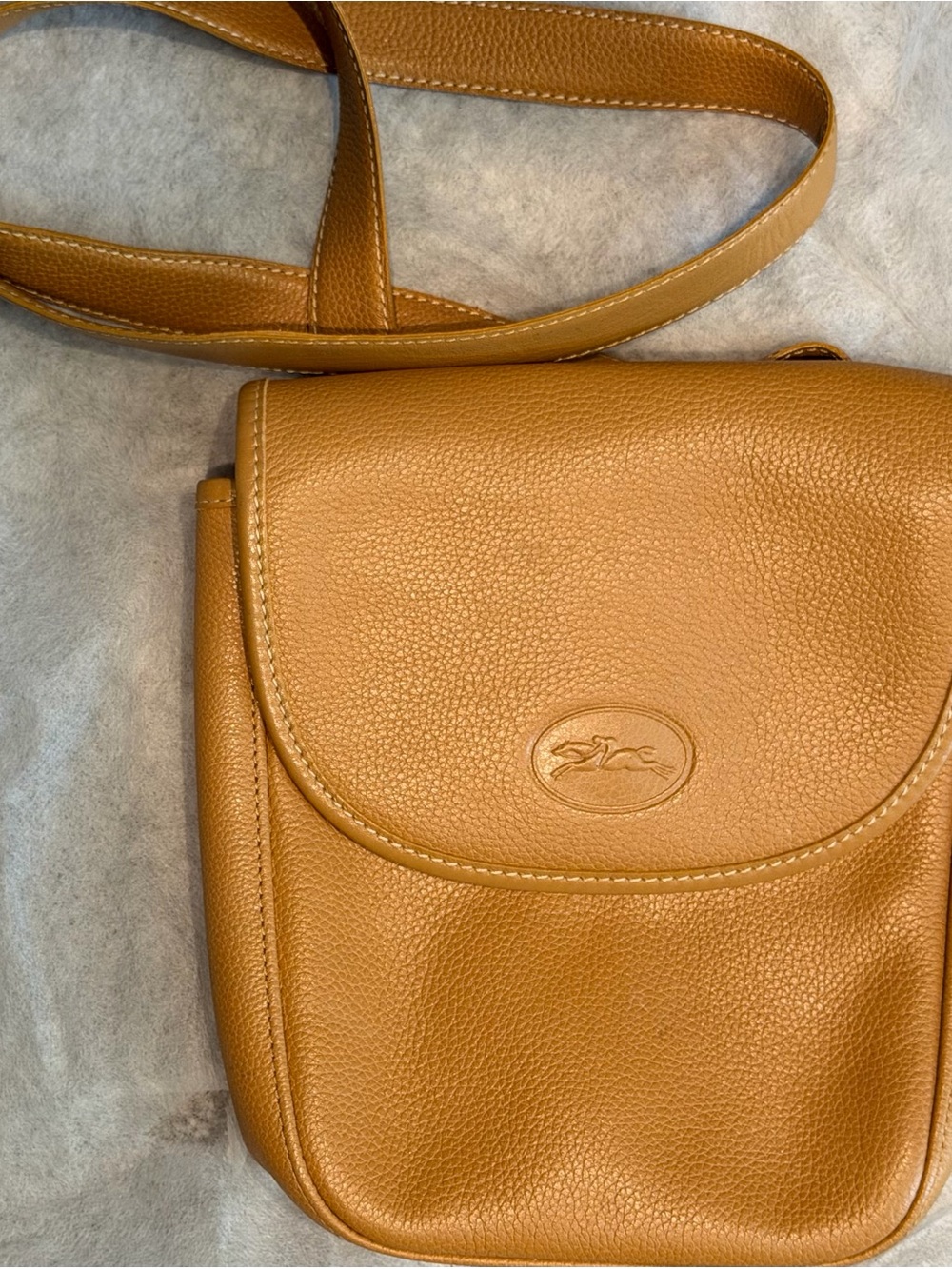 Longchamp Caramel Tan Pebbled Leather Crossbody Bag